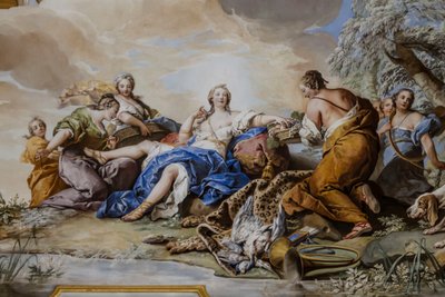 《戴安娜在仙女中的休息》，查尔斯-安德烈·凡·卢（Charles-Andre van Loo，1705-1765）绘制，壁画 作者 查尔斯·安德烈·范·卢