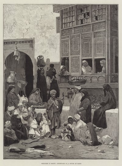 埃及的草图，开罗的一所房子的庭院 作者 Charles Auguste Loye