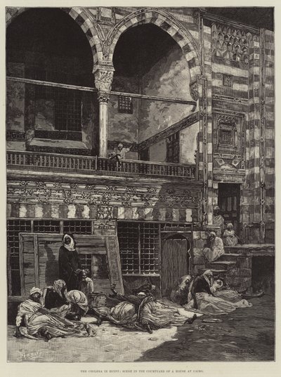 埃及的霍乱，在开罗的一所房子的庭院里的场景 作者 Charles Auguste Loye