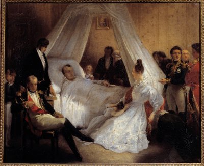 拿破仑一世皇帝 (1769-1821) 临终前 1821 年 5 月 5 日在圣海伦岛 绘画 Charles Augustus Steuben (1788-1856) 1821 年 0,37x0,45 m 艾克斯岛，拿破仑博物馆 作者 查尔斯·奥古斯特·斯托本