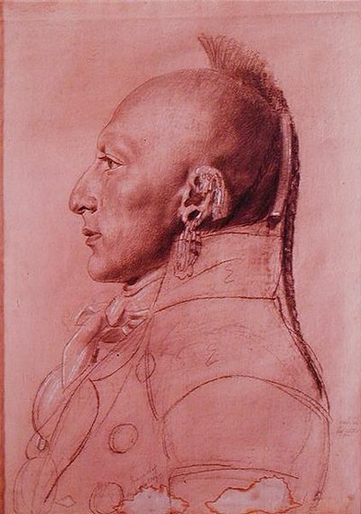 小奥萨格人酋长的肖像，约1807年（纸上蜡笔）。 作者 查尔斯·巴尔塔撒（Charles Balthazar）朱利安·费维特·德·圣梅敏