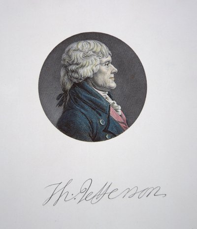 托马斯·杰斐逊 (1743-1826)（彩色雕刻） 作者 查尔斯·巴尔塔撒（Charles Balthazar）朱利安·费维特·德·圣梅敏