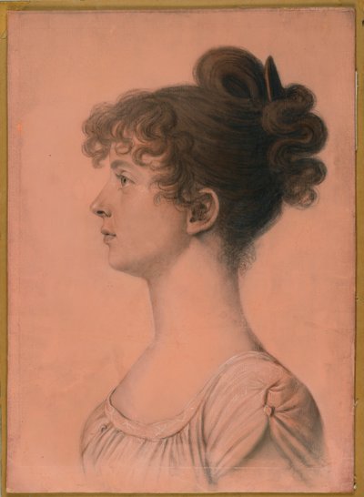 Powhattan座位的伊丽莎白布兰德梅奥的肖像，c.1808（船上纸上的木炭，白色粉笔和bistre蜡笔蜡笔） 作者 查尔斯·巴尔塔撒（Charles Balthazar）朱利安·费维特·德·圣梅敏