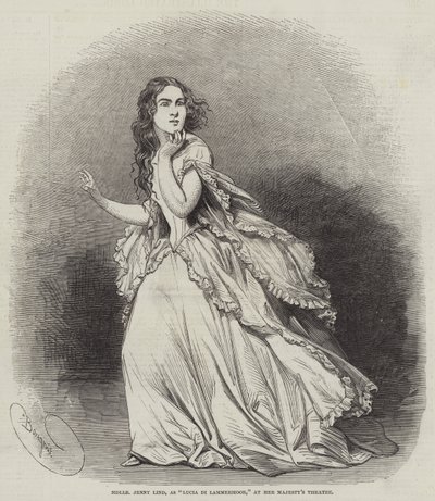 Mademoiselle Jenny Lind，作为Lucia di Lammermoor，在女王陛下剧院 作者 查尔斯·鲍涅特