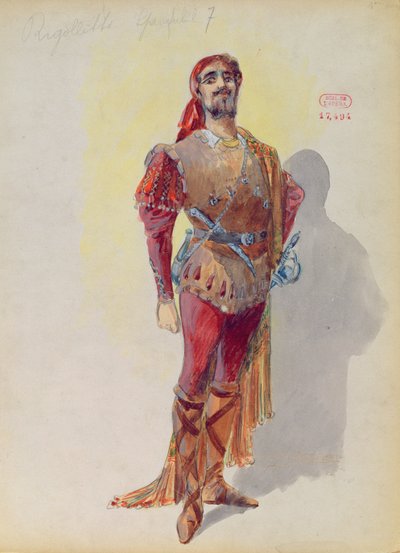 朱塞佩-威尔第（1813-1901 年）《里哥莱托》中的 Sparafucile（纸面水彩画） 作者 查尔斯·贝特特