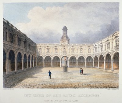 皇家交易所的院子，伦敦市，1838年。                                     作者 查尔斯·比格特