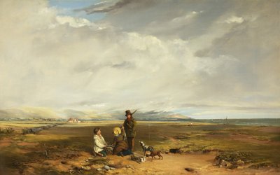 风景与运动员和同伴，可能是 1842 年（布面油画） 作者 查尔斯·布兰怀特