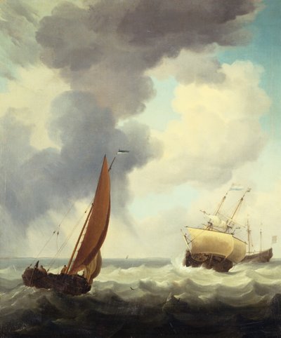 荷兰商船和波涛汹涌的海面上的沿海商人（布面油画） 作者 查尔斯·布鲁金