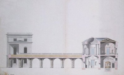 Tsarskoye Selo的玛瑙亭和空中花园的横截面，1780年（笔和墨水在纸上） 作者 查尔斯·卡梅隆