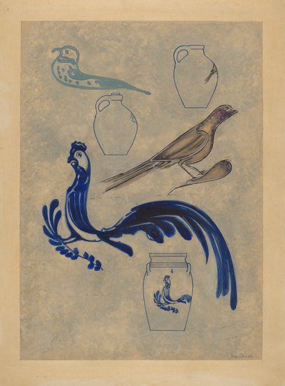 炻器上的鸟类装饰，19351942年。 作者 查尔斯·卡索