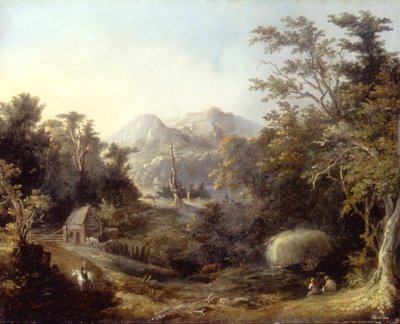 有农场和山脉的风景，1832年。 作者 查尔斯·科德曼