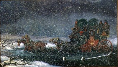 暴风雪中的溪流中的驿马（布面油画） 作者 查尔斯·库珀·亨德森
