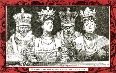 如果女人看起来像皇后，为什么男人不喜欢国王（彩色石版画） 作者 查尔斯·达纳·吉布森