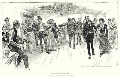 纽约沙龙，与绅士之子杂烩俱乐部共度夜晚（石版画） 作者 查尔斯·达纳·吉布森