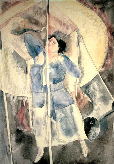 拿着拳击袋的女人（纸上水彩画） 作者 查尔斯·德穆斯