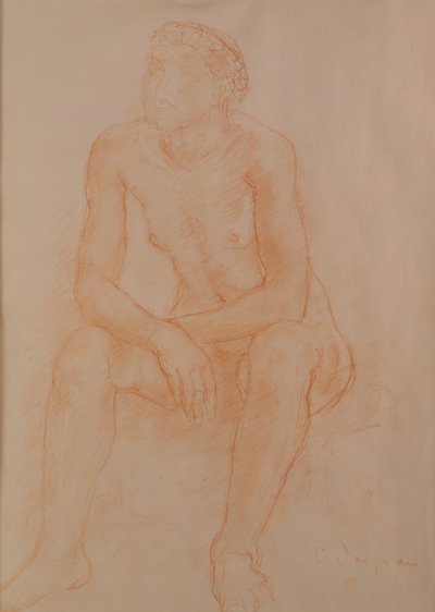 裸体坐像（纸上红色粉笔画） 作者 查尔斯·德斯皮奥