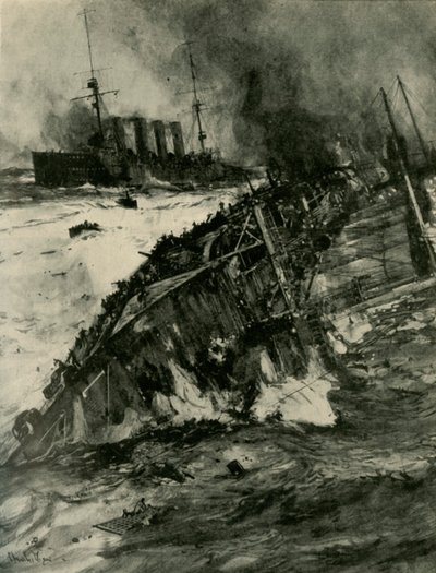 1914年9月22日，第一次世界大战，阿布库米尔号战舰沉没。 作者 查尔斯·迪克森