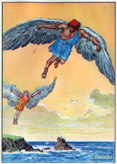 Daedalus和Icarus，来自Waverley Book Company出版的“儿童时刻：经典故事” 作者 查尔斯·埃德蒙·布洛克