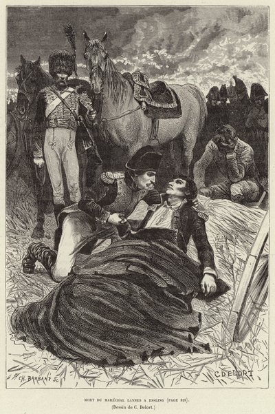 Mort du Marechal Lannes a Essling; 拿破仑和垂死的兰内元帅在奥地利阿斯佩恩-埃斯林战役中 作者 查尔斯·爱德华·德洛特