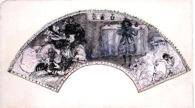 扇子设计（Le Boudoir）（纸上笔墨和水彩）。 作者 查尔斯·爱德华·康德