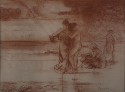 裸体沐浴，1904年（纸上的红色粉笔） 作者 查尔斯·爱德华·康德