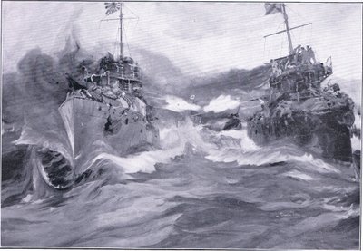 驱逐舰之间的斗争，插图来自日本战争第1卷，c.1900的战争历史 作者 查尔斯·爱德华·迪克森