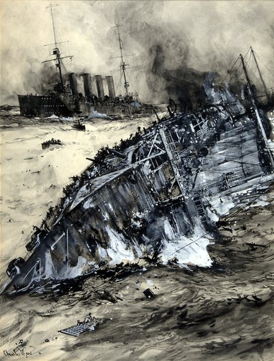 沉没的HMS Hogue，Cressy和Aboukir（纸上的wc） 作者 查尔斯·爱德华·迪克森