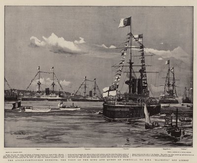 英国 - 葡萄牙协定，葡萄牙国王和王后访问里斯本的HMS Majestic 作者 查尔斯·爱德华·迪克森