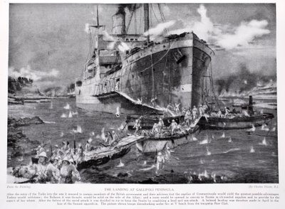 加里波利半岛登陆，“哈钦森的英国民族故事”插图，c.1920 作者 查尔斯·爱德华·迪克森