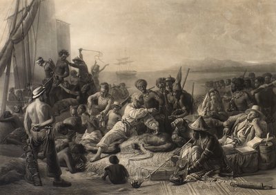 非洲海岸的场景"：奴隶和奴隶主等待被运往国外。 作者 查尔斯·爱德华·瓦格斯塔夫
