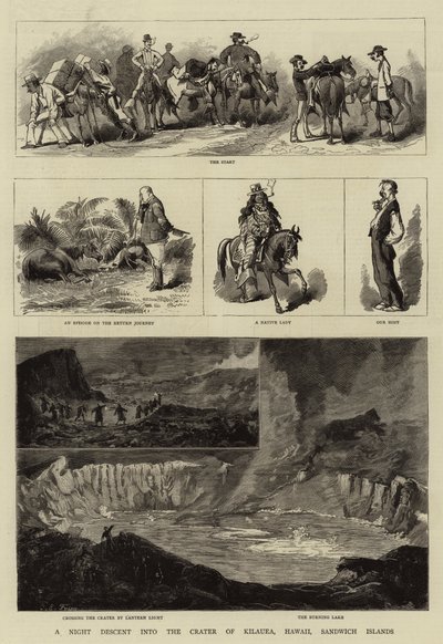 夜间下降到基拉韦厄火山口，夏威夷，桑威奇群岛 作者 Charles Edwin Fripp