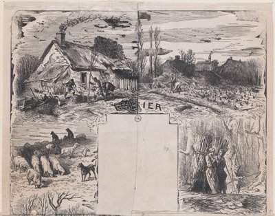 二月，来自《乡村题材专辑》，1859年。 作者 查尔斯·埃米尔·雅克