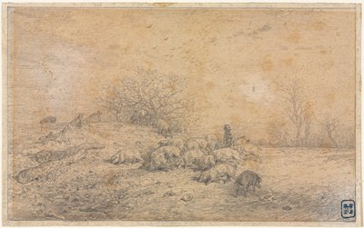 猪群c。 1845年。 作者 查尔斯·埃米尔·雅克