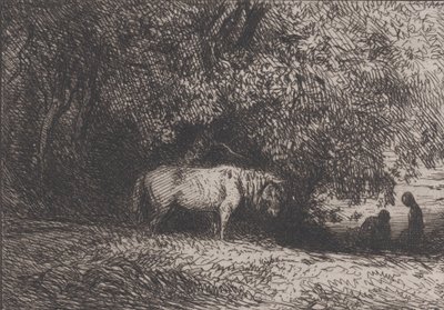 树枝下的马，1846年。 作者 查尔斯·埃米尔·雅克