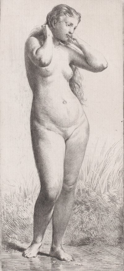 年轻女子在洗澡，1866年。 作者 查尔斯·埃米尔·雅克