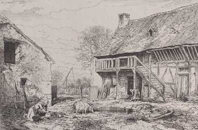农民院子的风景，1845年。 作者 查尔斯·埃米尔·雅克
