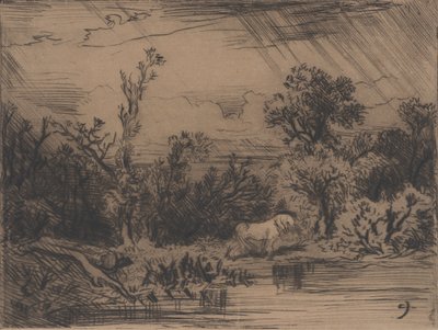 有雷雨的风景，1848年。 作者 查尔斯·埃米尔·雅克