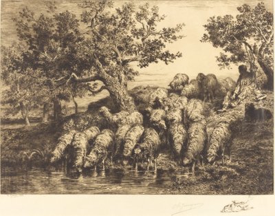饮水处的羊群（Abreuvoir aux moutons） 作者 查尔斯·埃米尔·雅克