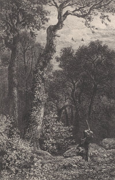 射杀一只啄木鸟，1864年。 作者 查尔斯·埃米尔·雅克