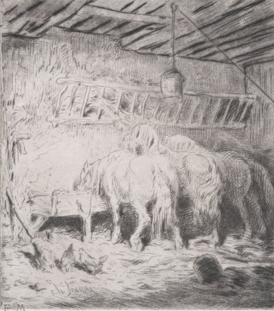 马厩，1848年。 作者 查尔斯·埃米尔·雅克