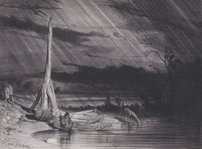 渔夫，下雨的天气，约1853年。 作者 查尔斯·埃米尔·雅克
