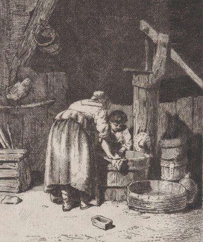 妇女洗涤，约1845-50年。 作者 查尔斯·埃米尔·雅克