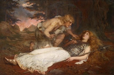 Siegfried (Sigurd) and Bruennhilde (Brunehild) par Butler, Charles Ernest (1864-1933). Oil on canvas, size : 130x200 作者 查尔斯·欧内斯特·巴特勒