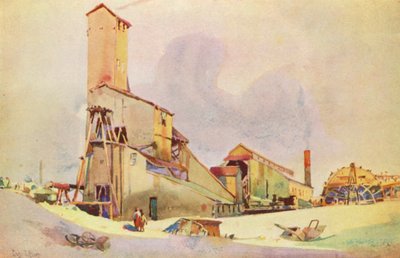 兰德上的老式矿用头盔（彩色石版印刷） 作者 Charles Ernest Peers