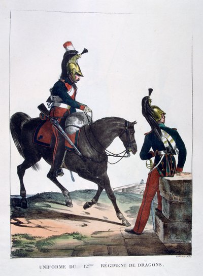 1823年法国龙骑兵第12团制服。 作者 查尔斯·艾蒂安·皮埃尔·莫特