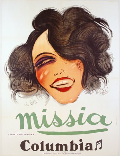 哥伦比亚唱片海报广告法国女歌手，Missia，c.1935 作者 Charles Felix Gir