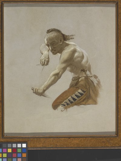 印第安人狩猎野牛中的印第安人研究（纸上油画，裱于画布） 作者 查尔斯·费迪南德·维玛