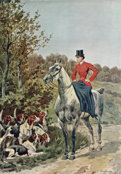 猎犬的女骑士，来自&39;Paris-Noel 1892-93&39;，由Rougeron-Vignerot雕刻，1892年 作者 查尔斯·费尔南德·康达米