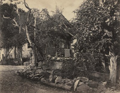 有石制建筑和十字架的农村场景，约1857年。 作者 查尔斯·福图纳特·保罗·卡西米尔·佩里埃