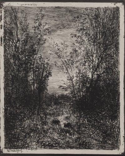 《流中的溪流》，始建于1862年，创作于1921年。 作者 查尔斯·弗朗索瓦·杜比尼